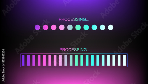 Processing bar. Downloading process, System software update and upgrade technology concept ,Flat vector rectangle design rainbow color, elements for video games. clipart isolated on dark Background 