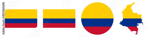 colombia circular flag, colombia rectangular flag, colombia map flag flat icon