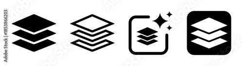 Stacks icon illustration with layered elements on black transparent background in PNG vector format