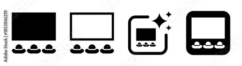 Cinema theater icon illustration with people on black transparent background in PNG vector format