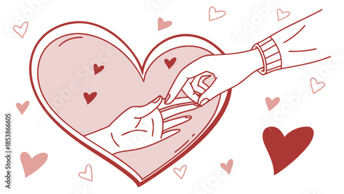 Loving hands exchanging heart with tender affection