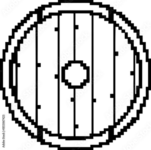 Barrel outline pixel art icon retro wooden cask symbol, circular container illustration for game design and vintage interface