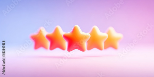 Five golden stars glowing on pink and blue gradient background