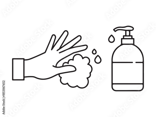 Hand Washing with Soap from Bottle Hygiene Illustration