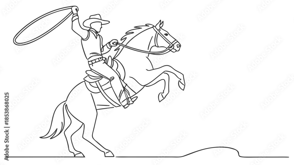 Fototapeta premium Cowboy riding horse with lasso in action