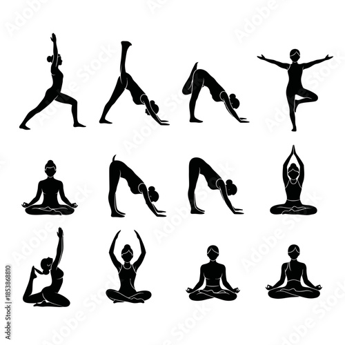 Dynamic collection of diverse yoga poses for wellness, fitness, and mindful living, inspiring healthy lifestyles and serene moments