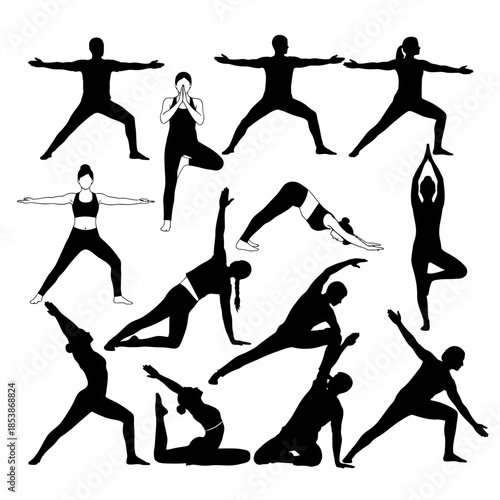 Dynamic yoga poses collection capturing flexibility strength and mindful movement for wellness and fitness content