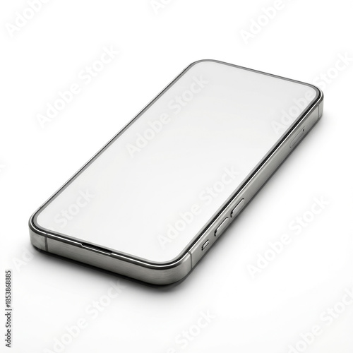 Modern smartphone mockup with blank white screen isolated on white