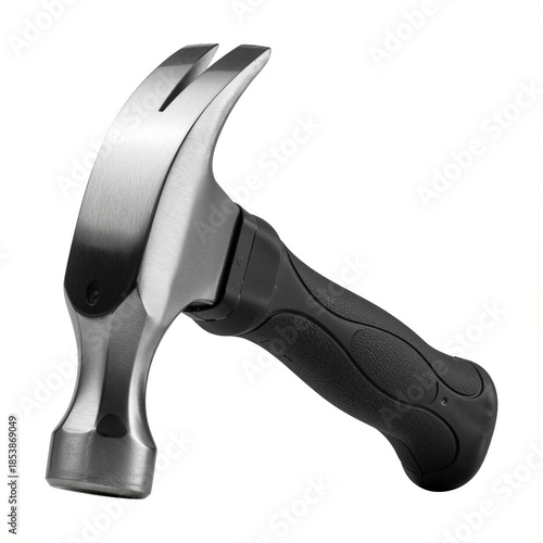 Steel claw hammer with rubber handle isolated on white background