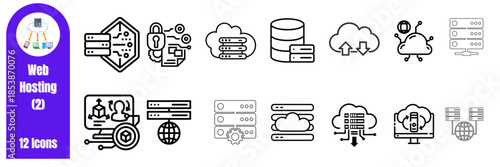 Line Icon set Design - Web Hosting Icon Set Twelve Technical Infrastructure Symbols For Cloud, Server, And Database