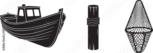 Professional fishing rod and reel vector illustration, showcasing outdoor recreation, hobby equipment, and angling sports
