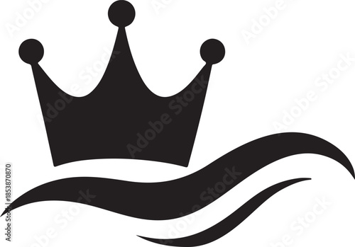Crown with wave line silhouette icon, bold royal symbol vector for logo, branding and design.