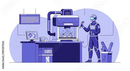 Futuristic laboratory scene depicting scientific research and technological advancement in a