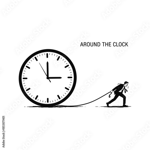 Businessman working around the clock with giant clock