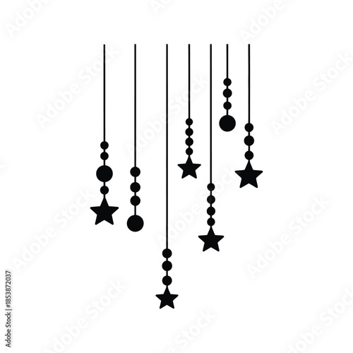 Elegant black star and bead garland on white background