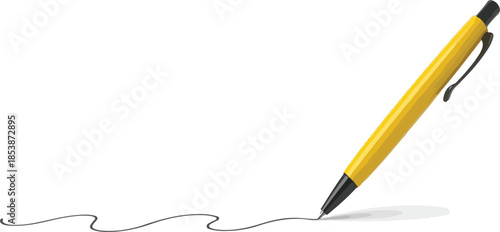 Yellow Ballpoint Pen Drawing a Wavy Line on a Plain White Background