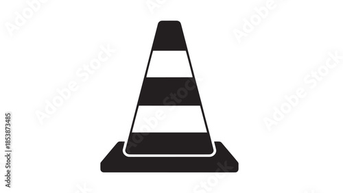 Striped traffic cone symbolizing road safety and construction zones.