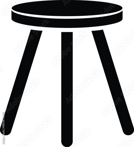 Modern minimalist tripod stool silhouette vector icon for furniture retail branding interior design catalogs home decor and seating furniture graphic elements.