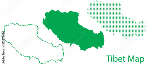 Tibet Map Vector Set, Himalayan Region Outline Silhouette Dotted Green Shapes, Tibet Country Infographic Template, Editable EPS Tibet Geography