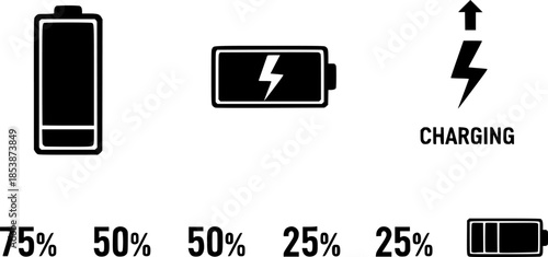 Battery icon set vector. battery charging symbol, battery charge level vector

