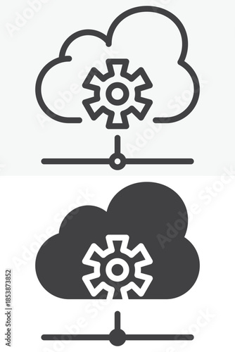 Cloud computing settings line and solid different style vector icon set