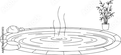 Thermal Spa Hot Spring Pool Minimalist Line Art Vector
