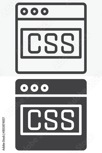 CSS programming window line and solid different style vector icon set