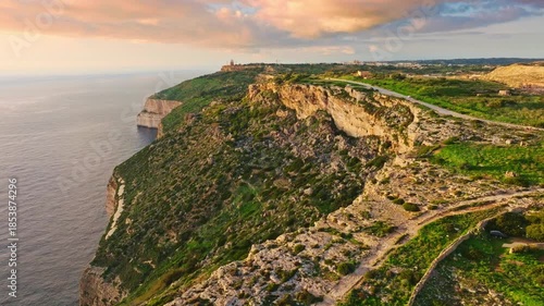 Countryside, rocks, hills. Dingli cliffs, famous sunset spot. Mediterranean sea, Malta 