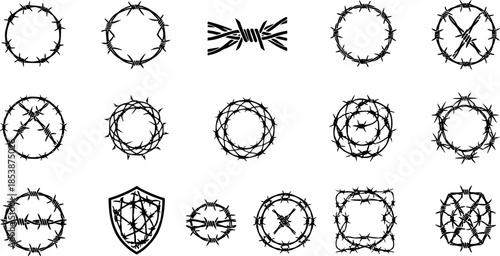 barbed wire logo icon silhouette collection vector art illustration
