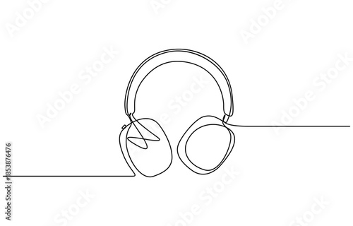Continuous line drawing of headphones speaker headset gadget and earphones devices minimalist, Symbolising music, audio, podcast, listening, streaming and modern sound technology