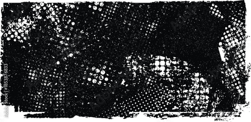 Glitch distorted geometric shape . Noise destroyed logo . Trendy defect error shapes . Glitched frame .Grunge textured . Distressed effect .Vector shapes with a halftone dots screen print texture.