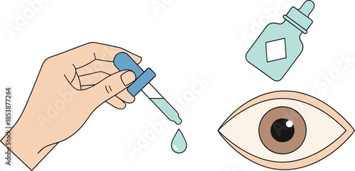 Hand using a pump bottle of hand sanitizer to dispense a liquid gel drop for hygiene, health protection, virus prevention, and cleaning skin from germs in a flat vector illustration style.