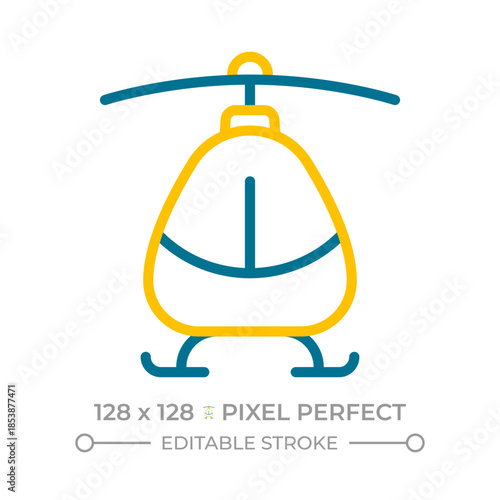 Helicopter pixel perfect two color line icon. Aircraft with rapidly spinning blades. Rotor wing air vehicle bicolor outline symbol. Duotone linear pictogram. Isolated illustration. Editable stroke
