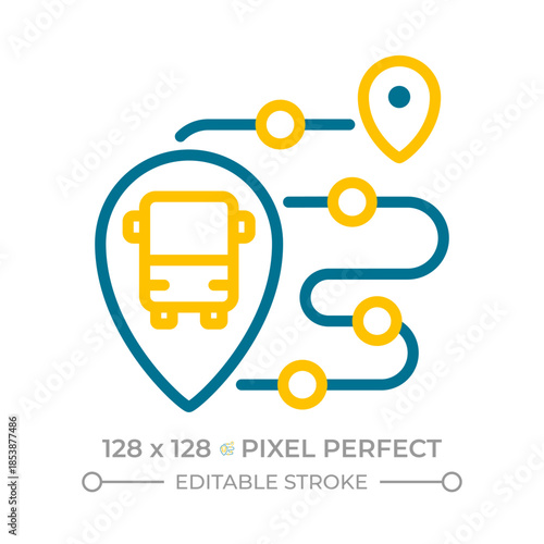 Live tracking pixel perfect two color line icon. Trip planner. Planning journey. Public transport navigation bicolor outline symbol. Duotone linear pictogram. Isolated illustration. Editable stroke