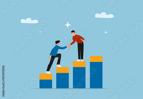 Business Growth Success Illustration with Teamwork and Helping Hand Concept