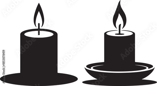 Minimalist black burning candle icon on white background