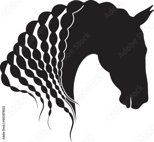 Horse black head silhuoette Portrait of a horse on a black background