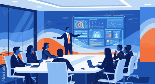 Business presentation discussing healthcare data analysis in a modern conference room