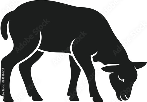 Black silhouette of a lamb grazing on a white background vector art sheep animal