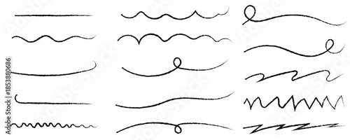 手書き鉛筆のシンプルな線セット　黒線