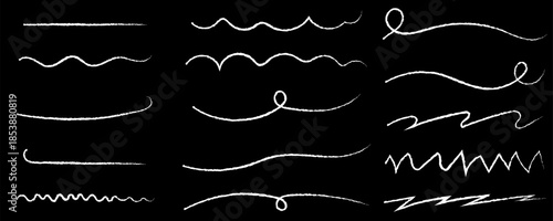手書き鉛筆のシンプルな線セット　白線
