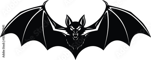 Fierce bat silhouette vector with spread wings and sharp features for gothic, Halloween, and nocturnal-themed design use.