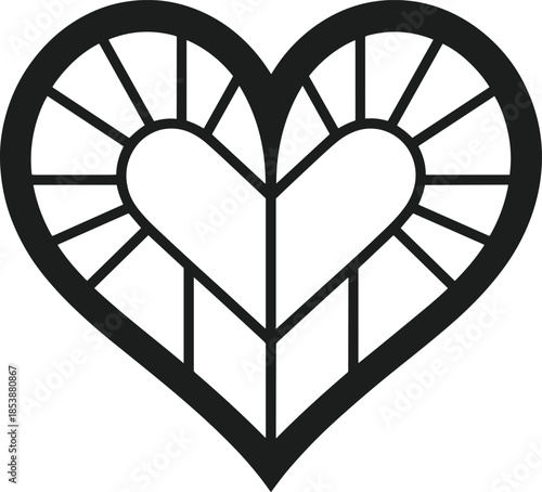 Black stained glass heart silhouette vector art