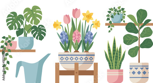 Cozy Home Gardening Scene with Indoor Plants Illustration