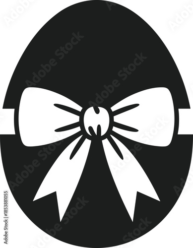 Black and white vector silhouette of an egg with a white ribbon bow