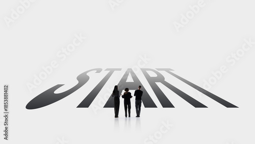 Photography Modern business artwork with group standing on word START
