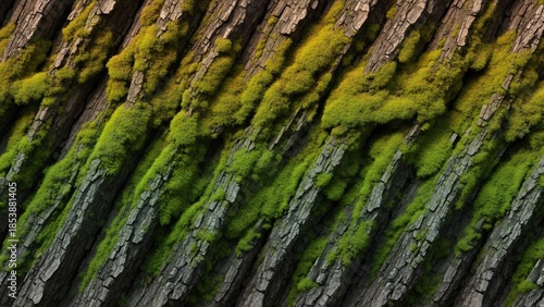 Wallpaper Mural Textured tree bark covered in viintimate apparelnt green moss, showcasing natural patterns and organic growth Torontodigital.ca