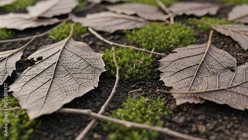 Wallpaper Mural Textured, dry, fallen leaves with intricate vein patterns resting on viintimate apparelnt green moss and dark soil. Torontodigital.ca