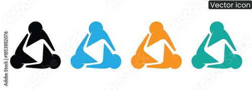 Vibrant vector icons of four yoga poses in different colors for mindfulness and relaxation