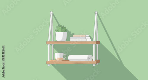 Illustration of a hanging shelf with minimalist design.